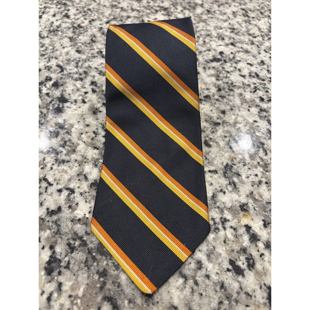 Vintage Brooks Brothers Makers Mens Silk Repp Stripe Tie Navy Blue Yellow Orange